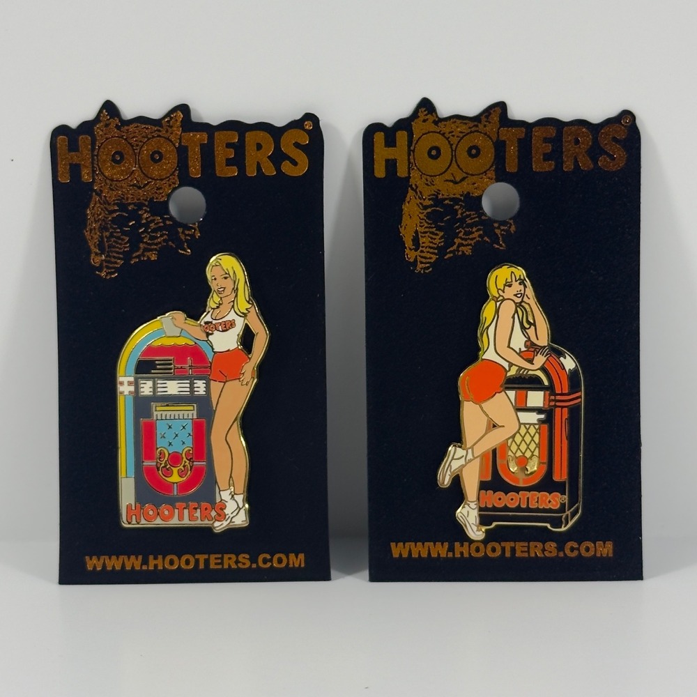Vintage Hooters Enamel Pin Set 2pc Jukebox Waitress Orange Logo Vintage Style OS